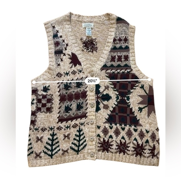 VTG St. John’s Bay Fisherman Knit Vest Fair Isle Green Wood Button 1X - Picture 6 of 7